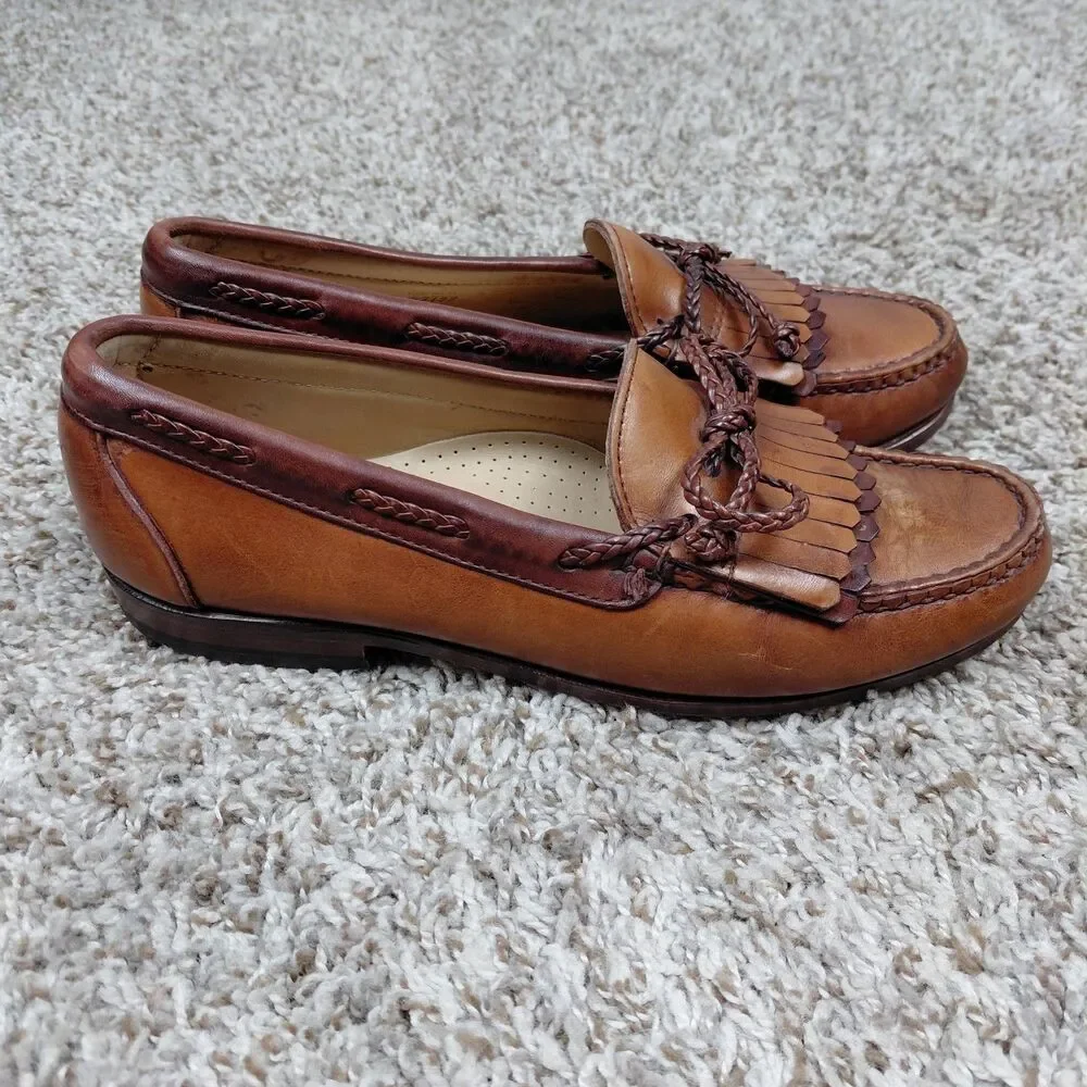 Allen Edmonds Woodstock Loafers Mens 8.5 D Brown Leather Kilted Braided Bow